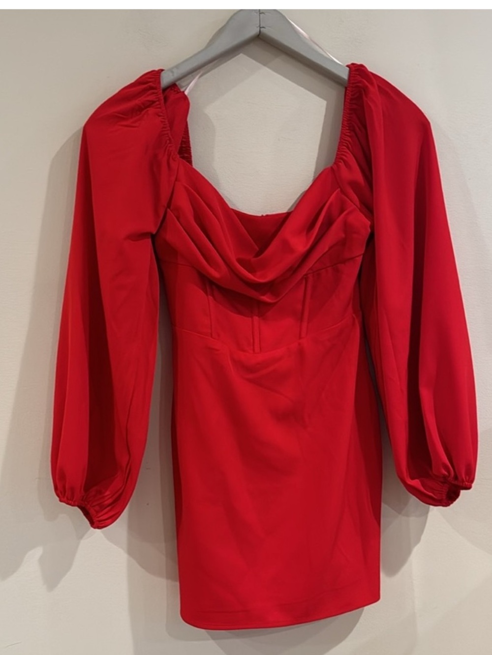Princess Polly Red Square-Neck Mini Dress with Long Sleeves - Picture 4 of 8